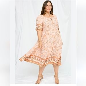 Patricia puff sleeve plus size midi dress.  Sz 2x